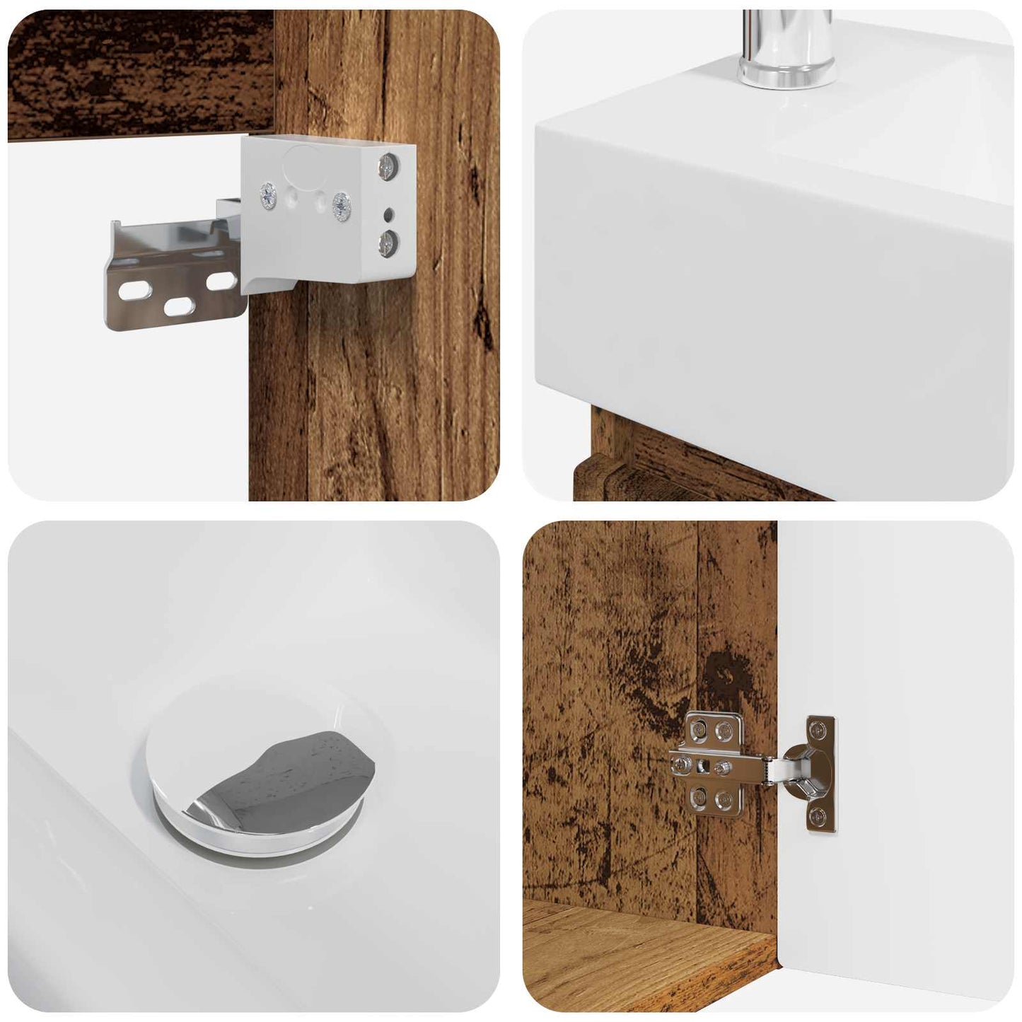 vidaXL Bathroom Vanity Unit with Tap Old Wood 45.5 x 22.5 x 84 cm