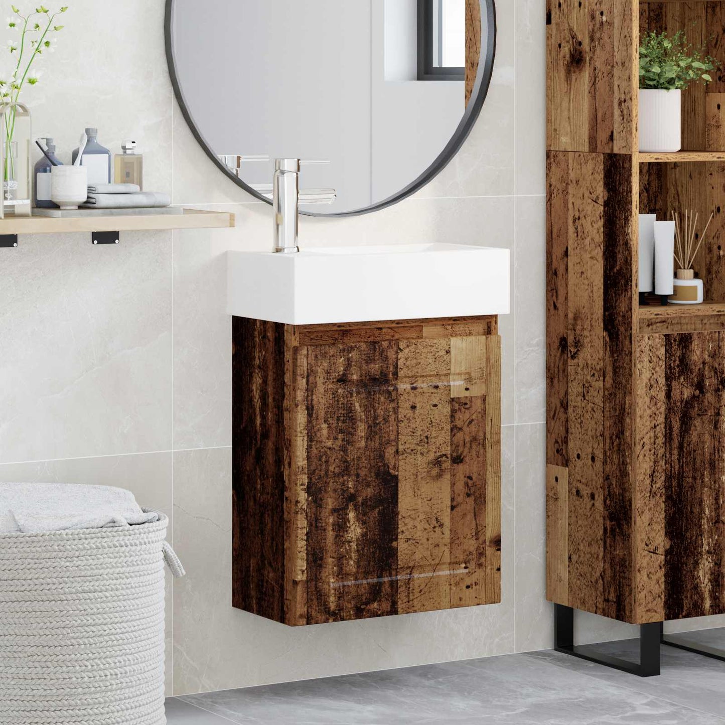 vidaXL Bathroom Vanity Unit with Tap Old Wood 45.5 x 22.5 x 84 cm