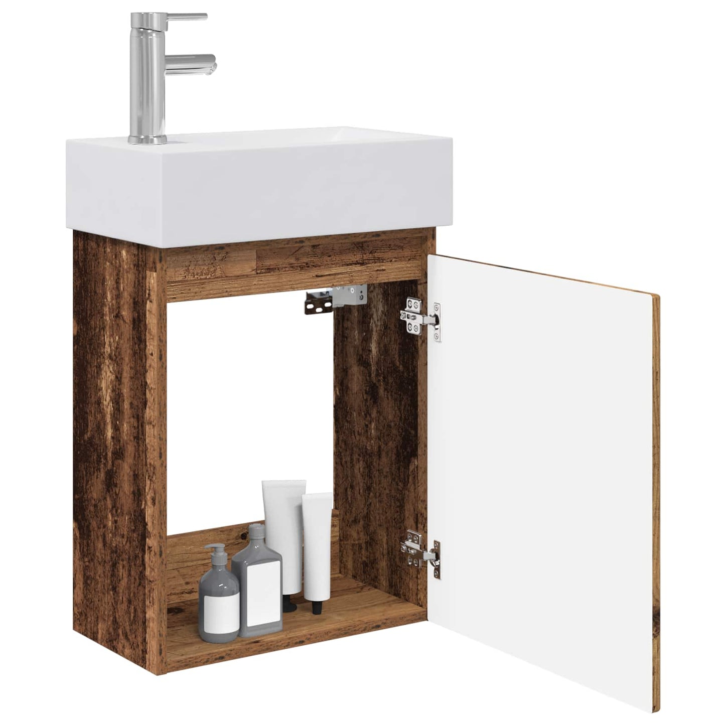 vidaXL Bathroom Vanity Unit with Tap Old Wood 45.5 x 22.5 x 84 cm