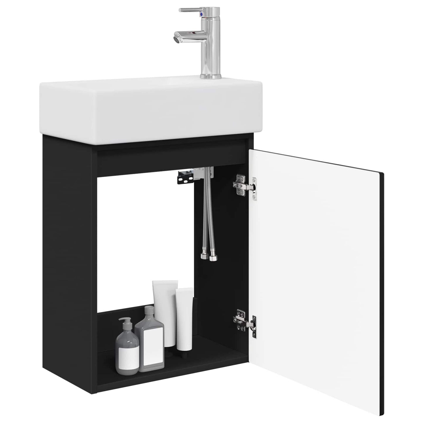 vidaXL Bathroom Vanity Unit with Tap Black 45.5 x 22.5 x 84 cm