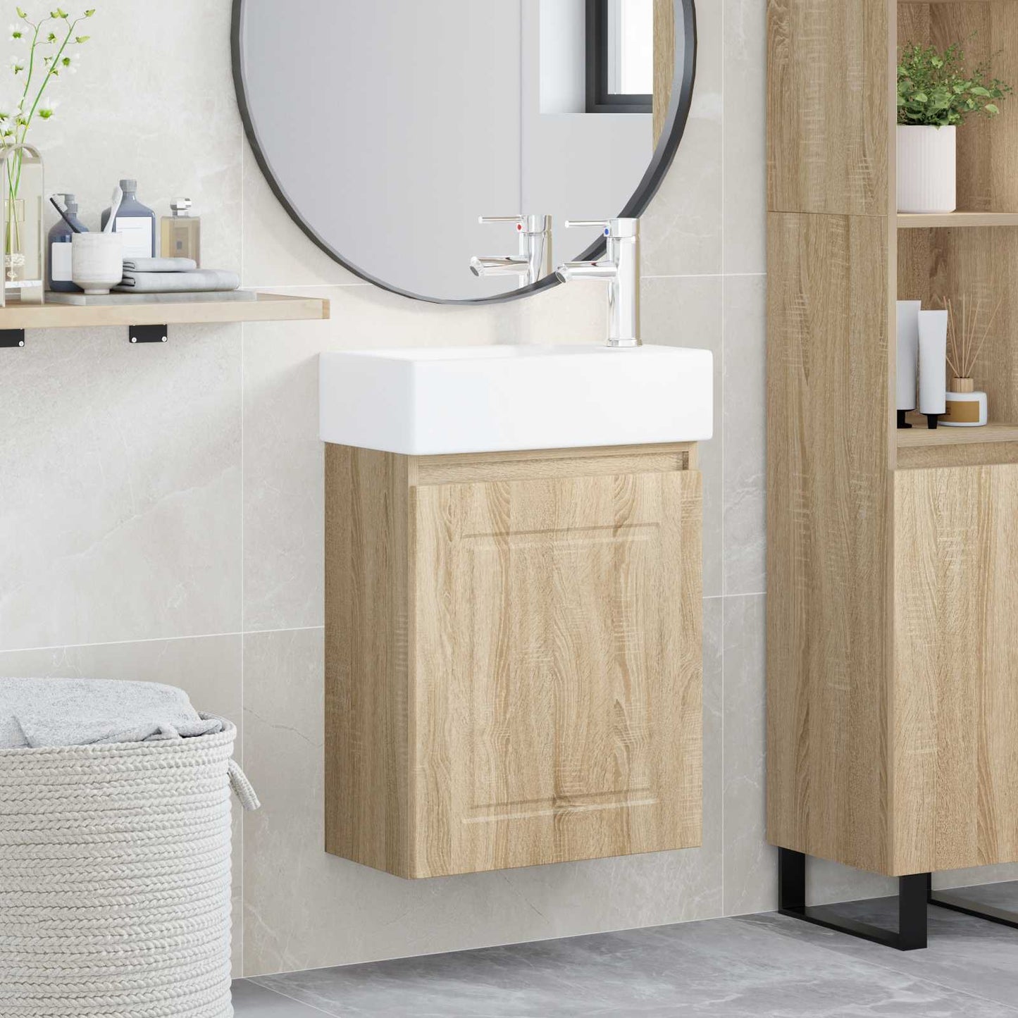 vidaXL Bathroom Vanity Unit with Tap Sonoma Oak 45.5 x 22.5 x 84 cm