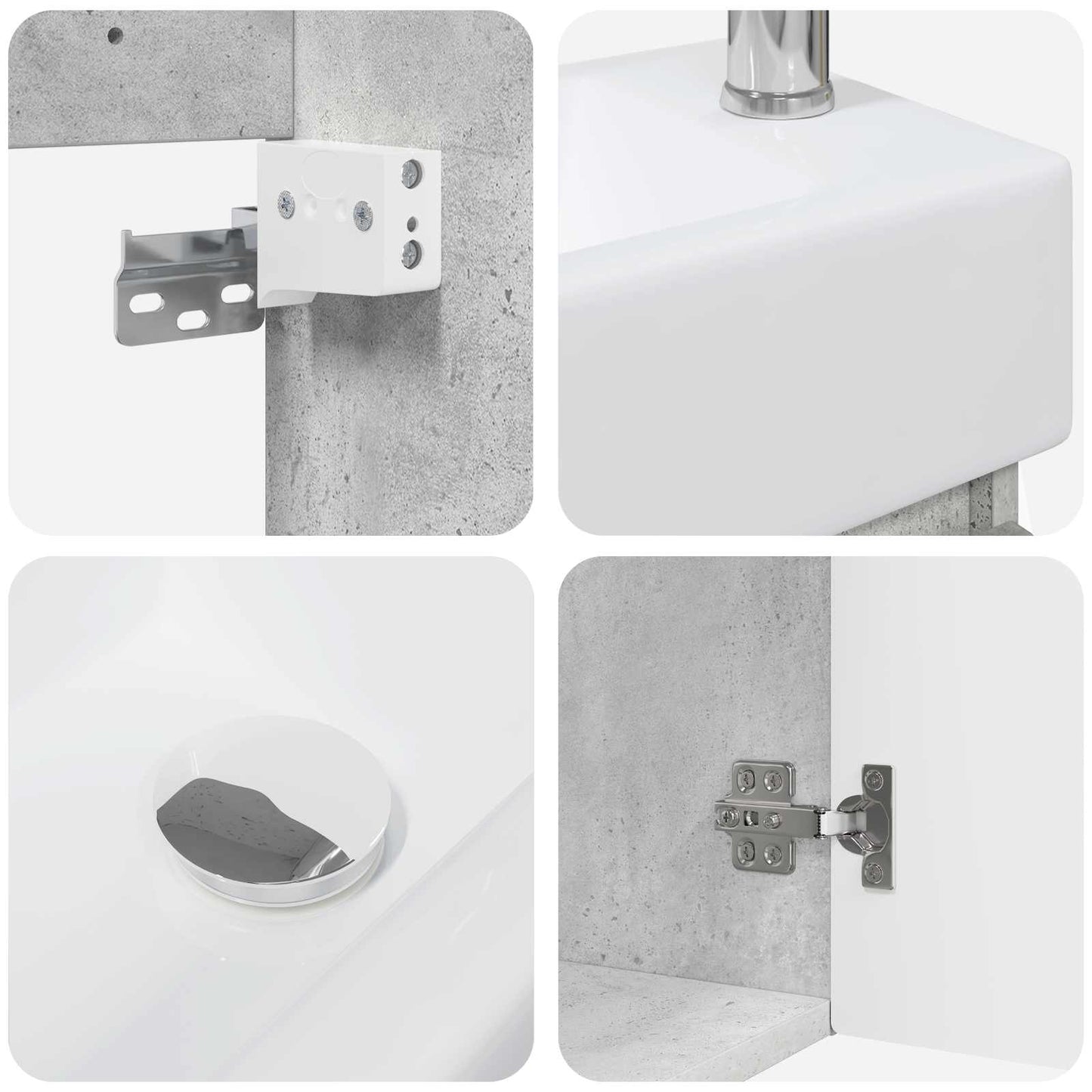 vidaXL Bathroom Vanity Unit with Tap Concrete Grey 45.5 x 22.5 x 84 cm