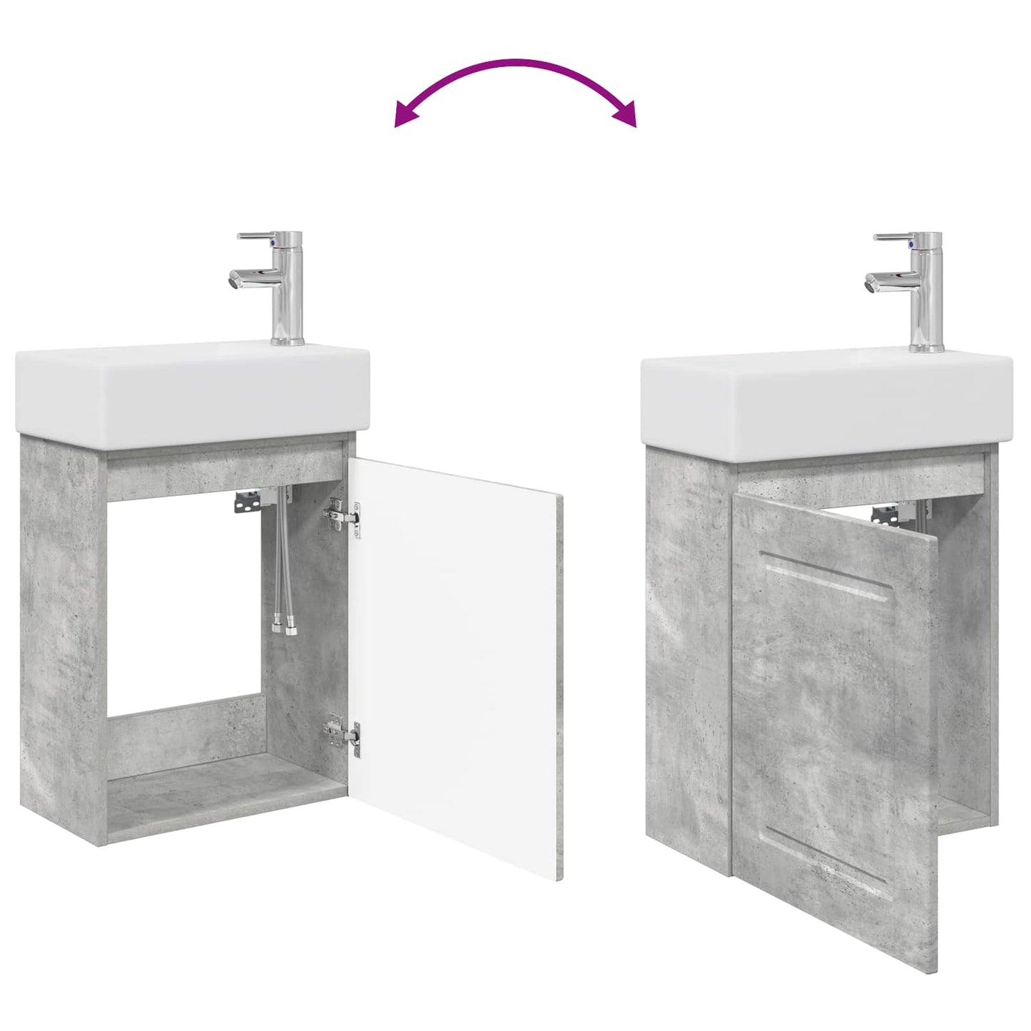 vidaXL Bathroom Vanity Unit with Tap Concrete Grey 45.5 x 22.5 x 84 cm