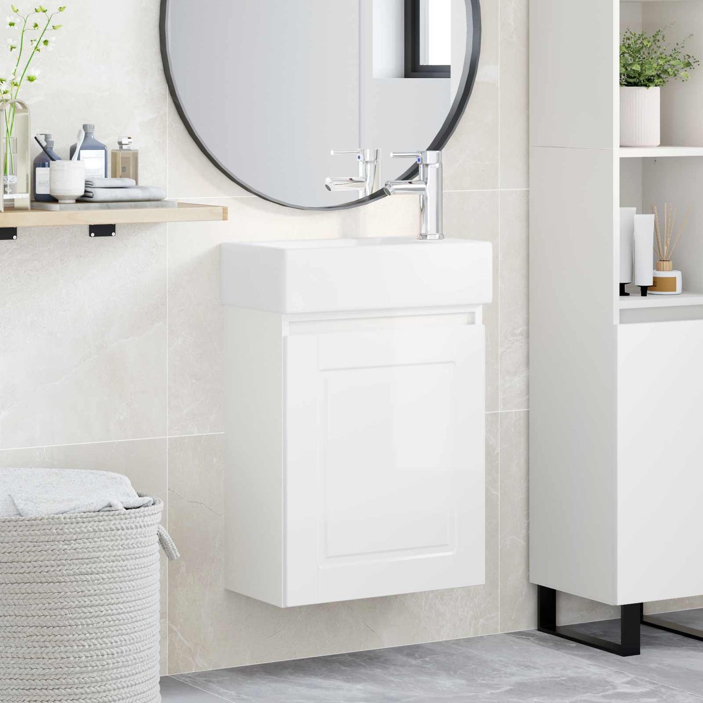 vidaXL Bathroom Vanity Unit with Tap High Gloss White