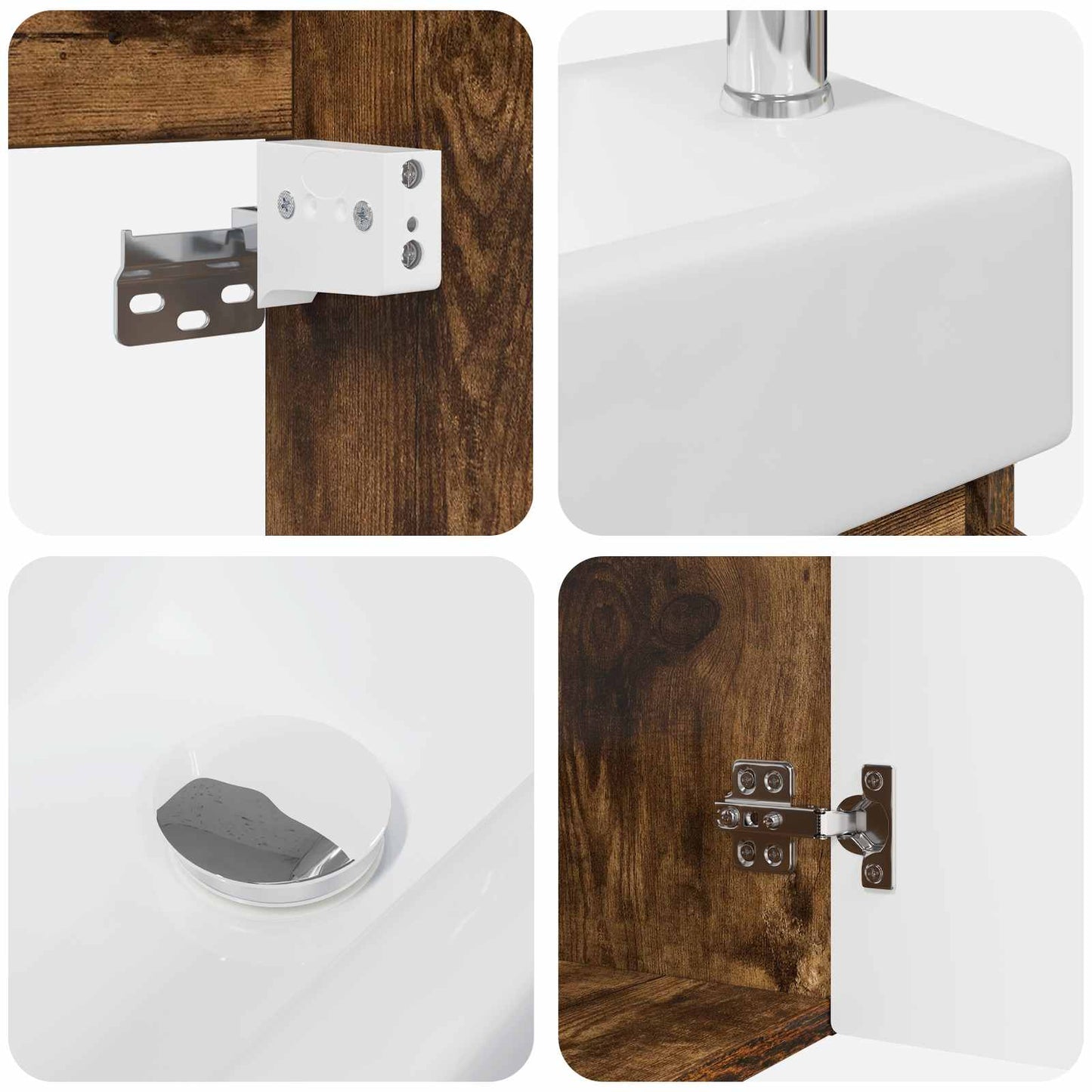 vidaXL Bathroom Vanity Unit with Tap Smoked Oak 45.5 x 22.5 x 84 cm