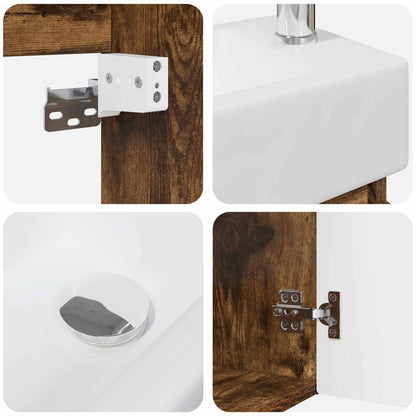 vidaXL Bathroom Vanity Unit with Tap Smoked Oak 45.5 x 22.5 x 84 cm