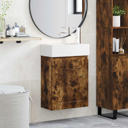 vidaXL Bathroom Vanity Unit with Tap Smoked Oak 45.5 x 22.5 x 84 cm