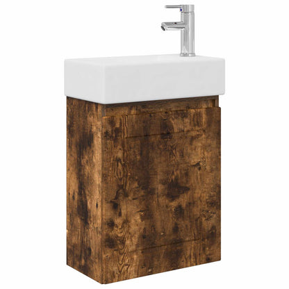 vidaXL Bathroom Vanity Unit with Tap Smoked Oak 45.5 x 22.5 x 84 cm
