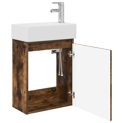 vidaXL Bathroom Vanity Unit with Tap Smoked Oak 45.5 x 22.5 x 84 cm