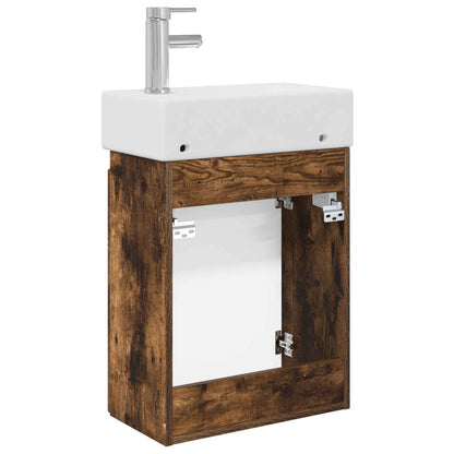vidaXL Bathroom Vanity Unit with Tap Smoked Oak 45.5 x 22.5 x 84 cm