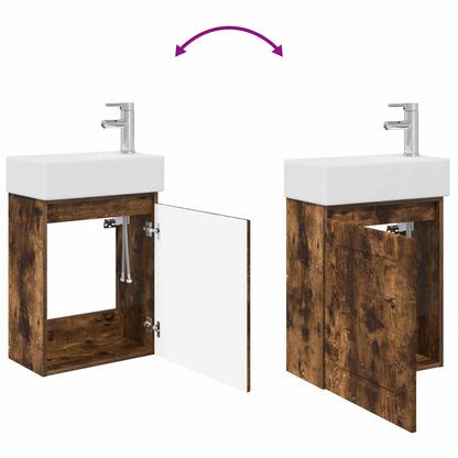 vidaXL Bathroom Vanity Unit with Tap Smoked Oak 45.5 x 22.5 x 84 cm