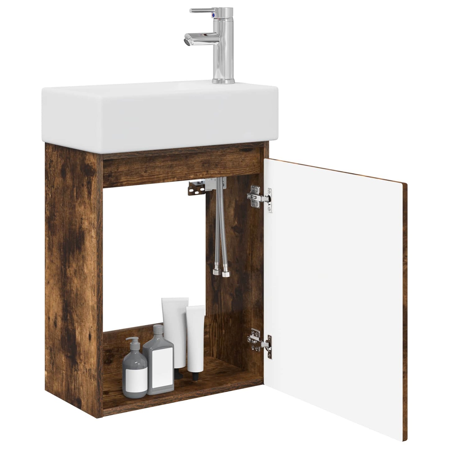 vidaXL Bathroom Vanity Unit with Tap Smoked Oak 45.5 x 22.5 x 84 cm