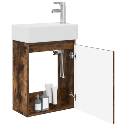 vidaXL Bathroom Vanity Unit with Tap Smoked Oak 45.5 x 22.5 x 84 cm