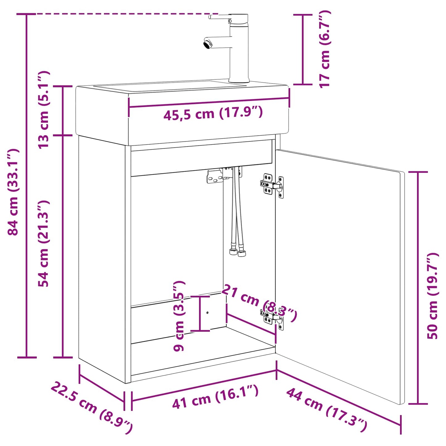 vidaXL Bathroom Vanity Unit with Tap Smoked Oak 45.5 x 22.5 x 84 cm