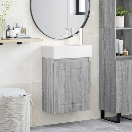 vidaXL Bathroom Vanity Unit with Tap Grey Sonoma 45.5 x 22.5 x 84 cm