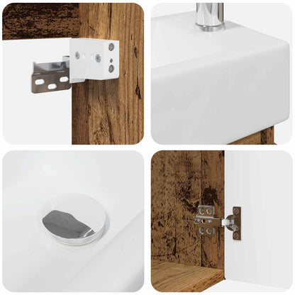 vidaXL Bathroom Vanity Unit with Tap Old Wood 45.5 x 22.5 x 84 cm