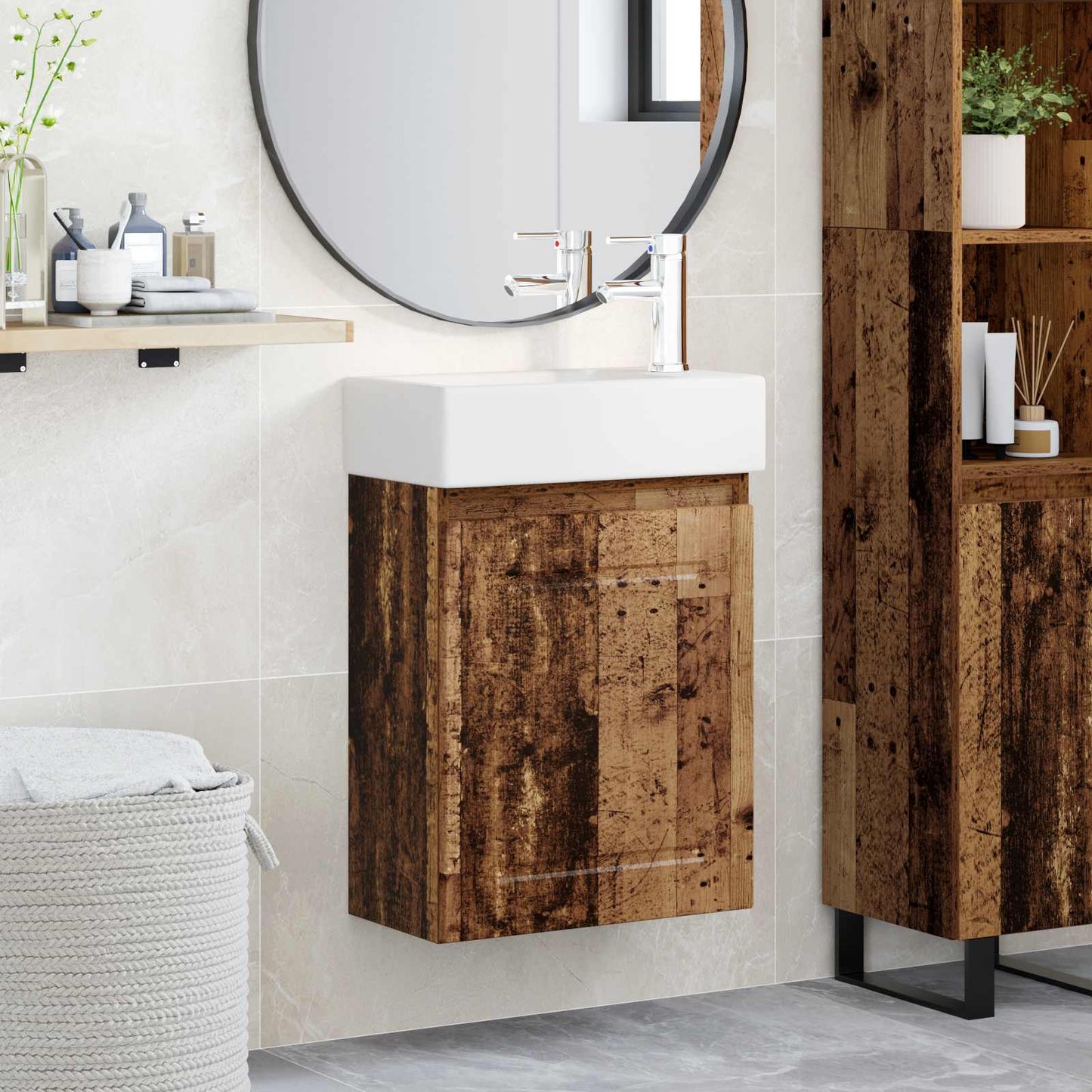 vidaXL Bathroom Vanity Unit with Tap Old Wood 45.5 x 22.5 x 84 cm