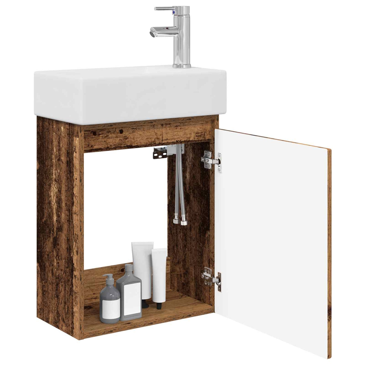 vidaXL Bathroom Vanity Unit with Tap Old Wood 45.5 x 22.5 x 84 cm