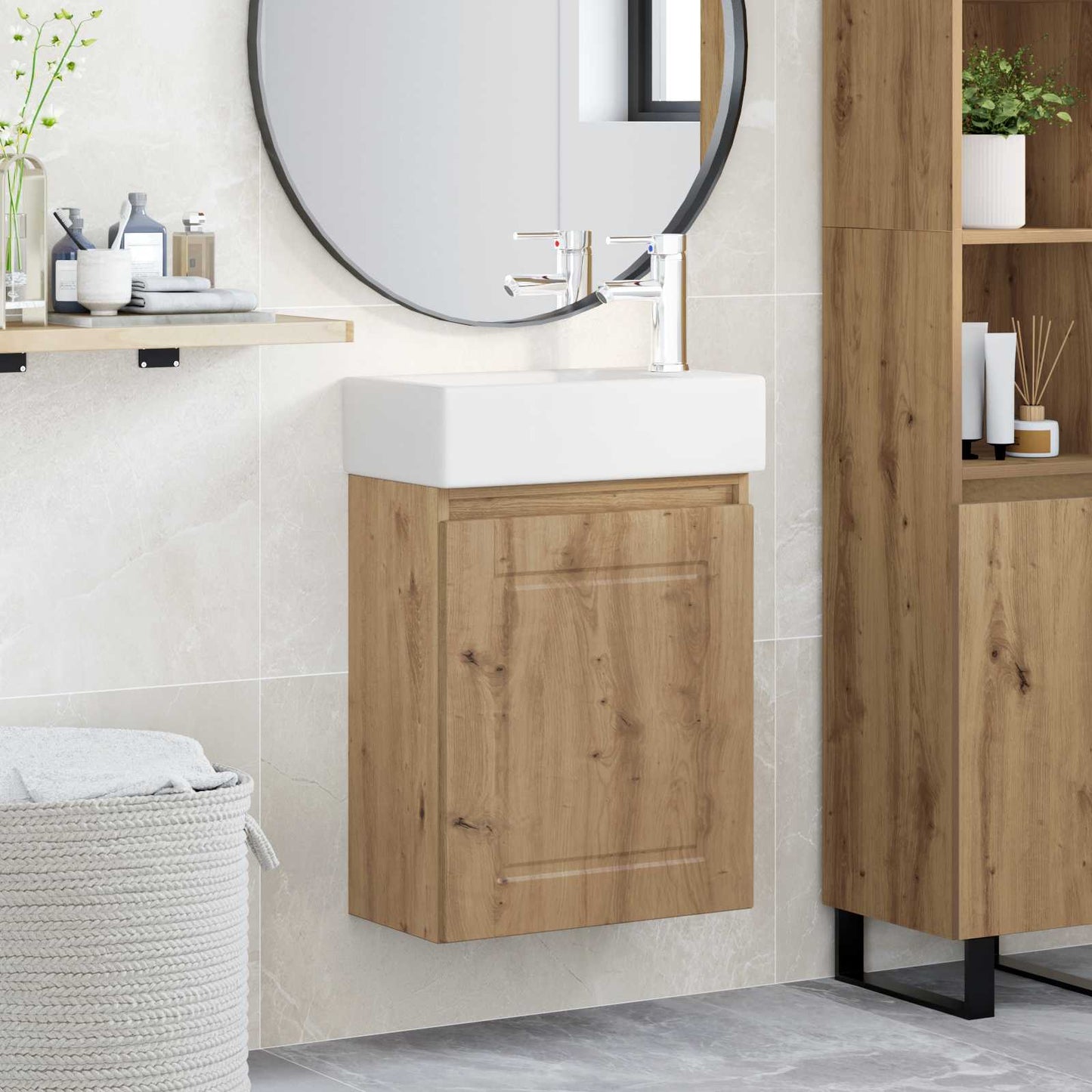 vidaXL Bathroom Vanity Unit with Tap Artisan Oak 45.5 x 22.5 x 84 cm