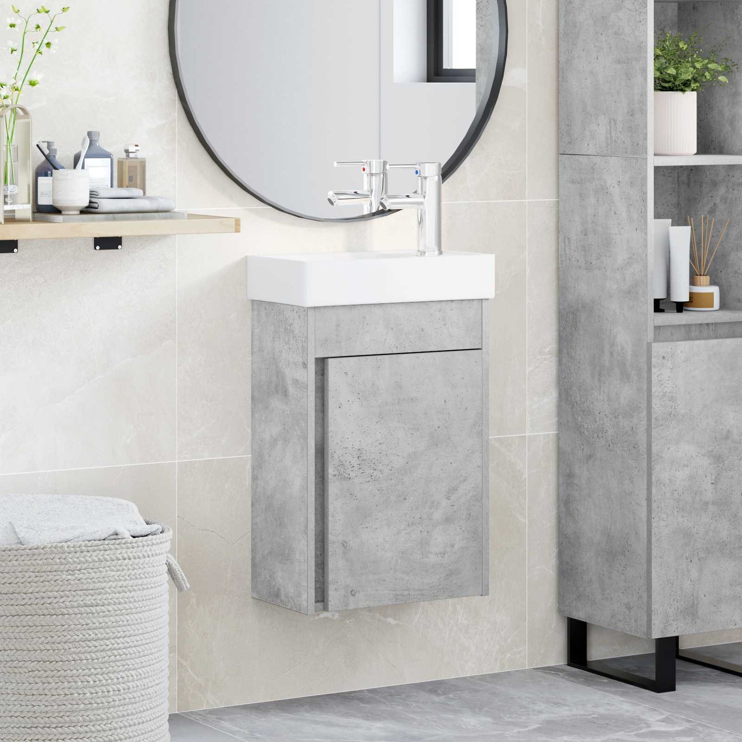 vidaXL Bathroom Vanity Unit with Tap Concrete Grey 40.5 x 22.5 x 62 cm