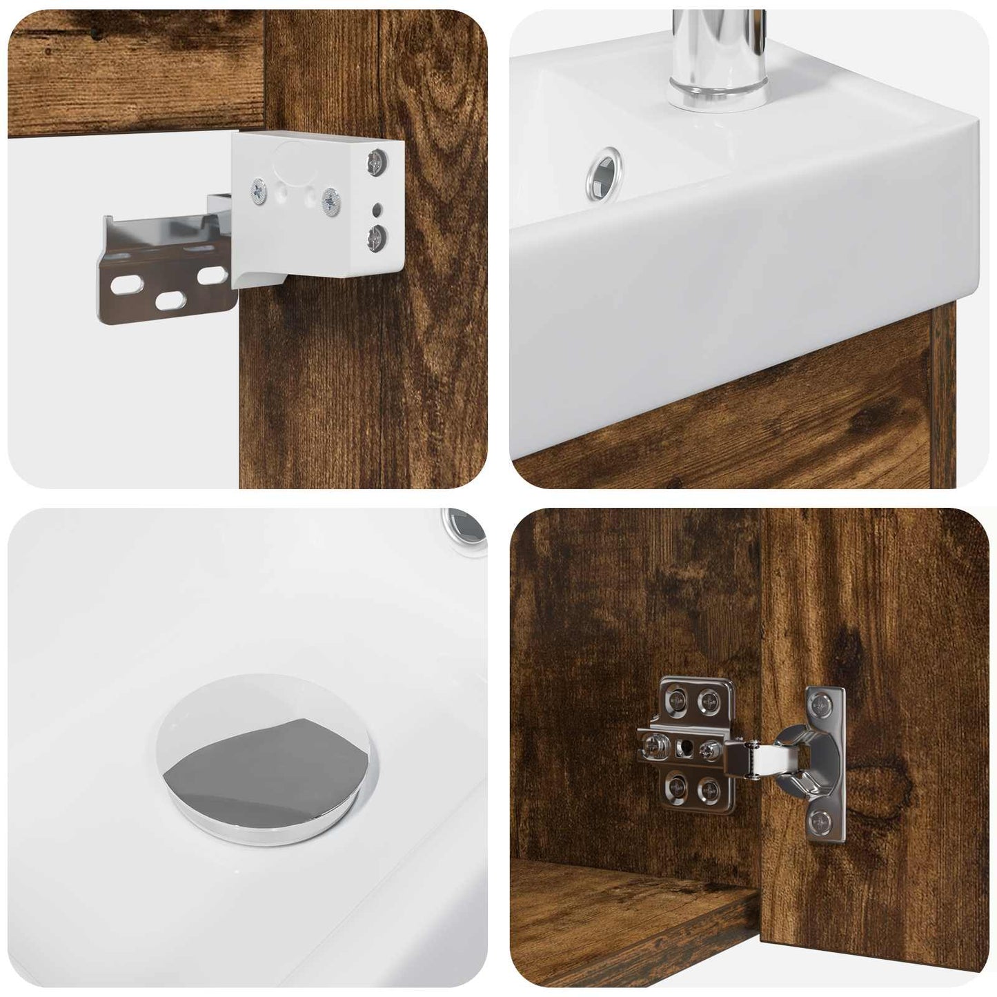 vidaXL Bathroom Vanity Unit with Tap Smoked Oak 40.5 x 22.5 x 62 cm