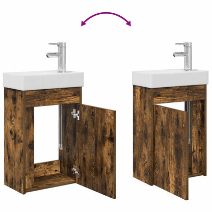 vidaXL Bathroom Vanity Unit with Tap Smoked Oak 40.5 x 22.5 x 62 cm