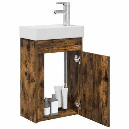 vidaXL Bathroom Vanity Unit with Tap Smoked Oak 40.5 x 22.5 x 62 cm