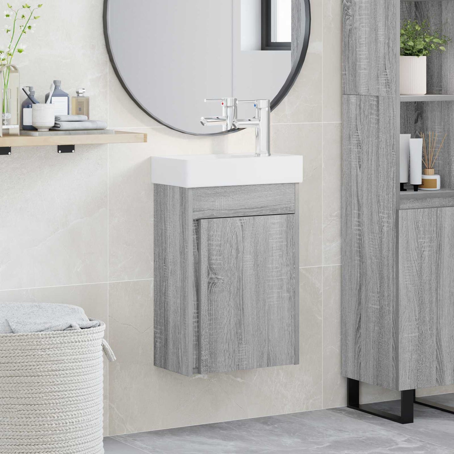 vidaXL Bathroom Vanity Unit with Tap Grey Sonoma 40.5 x 22.5 x 62 cm