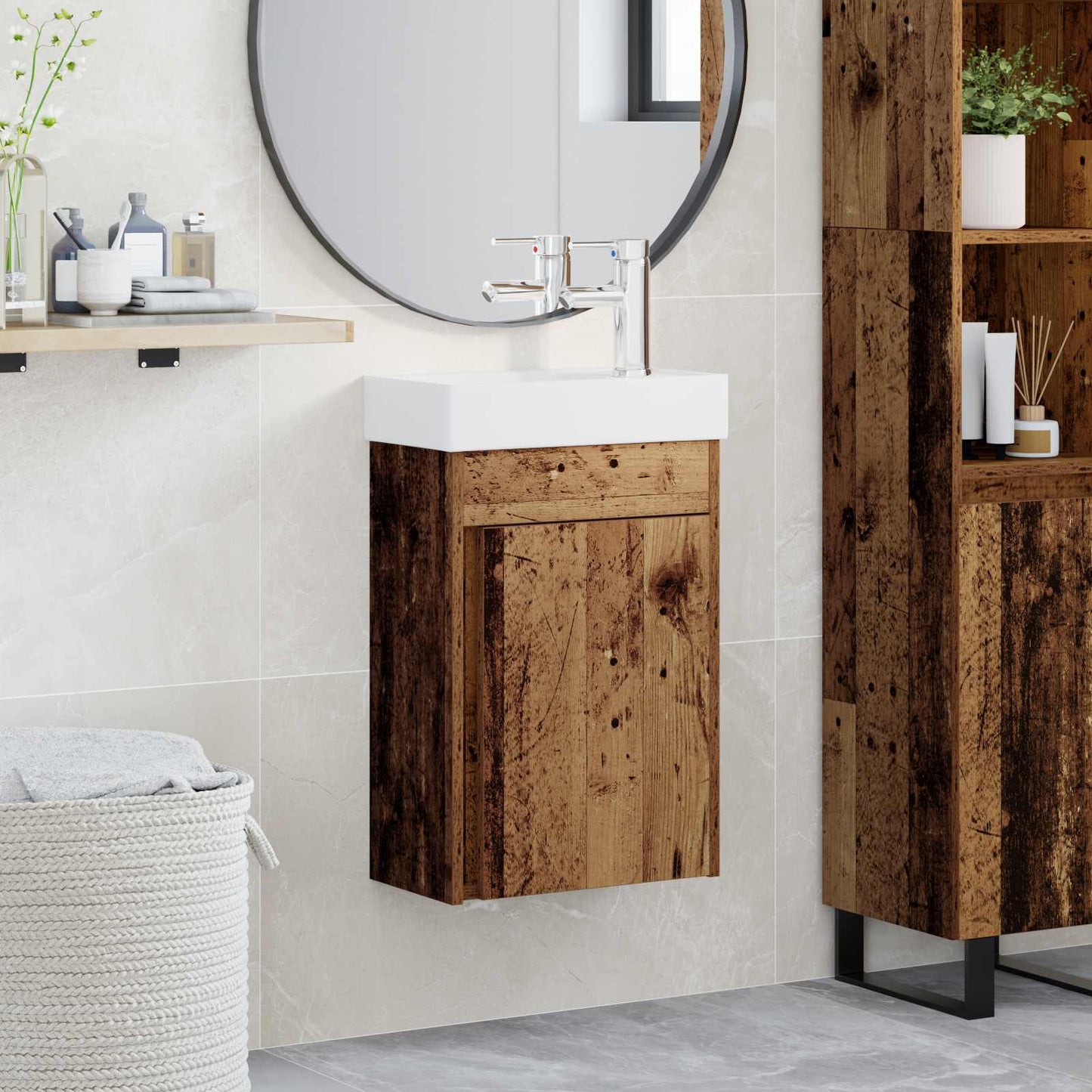 vidaXL Bathroom Vanity Unit with Tap Old Wood 40.5 x 22.5 x 62 cm