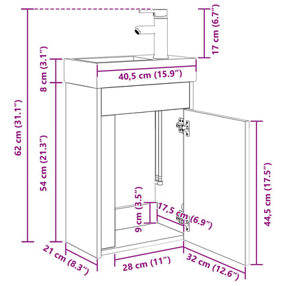 vidaXL Bathroom Vanity Unit with Tap Artisan Oak 40.5 x 22.5 x 62 cm