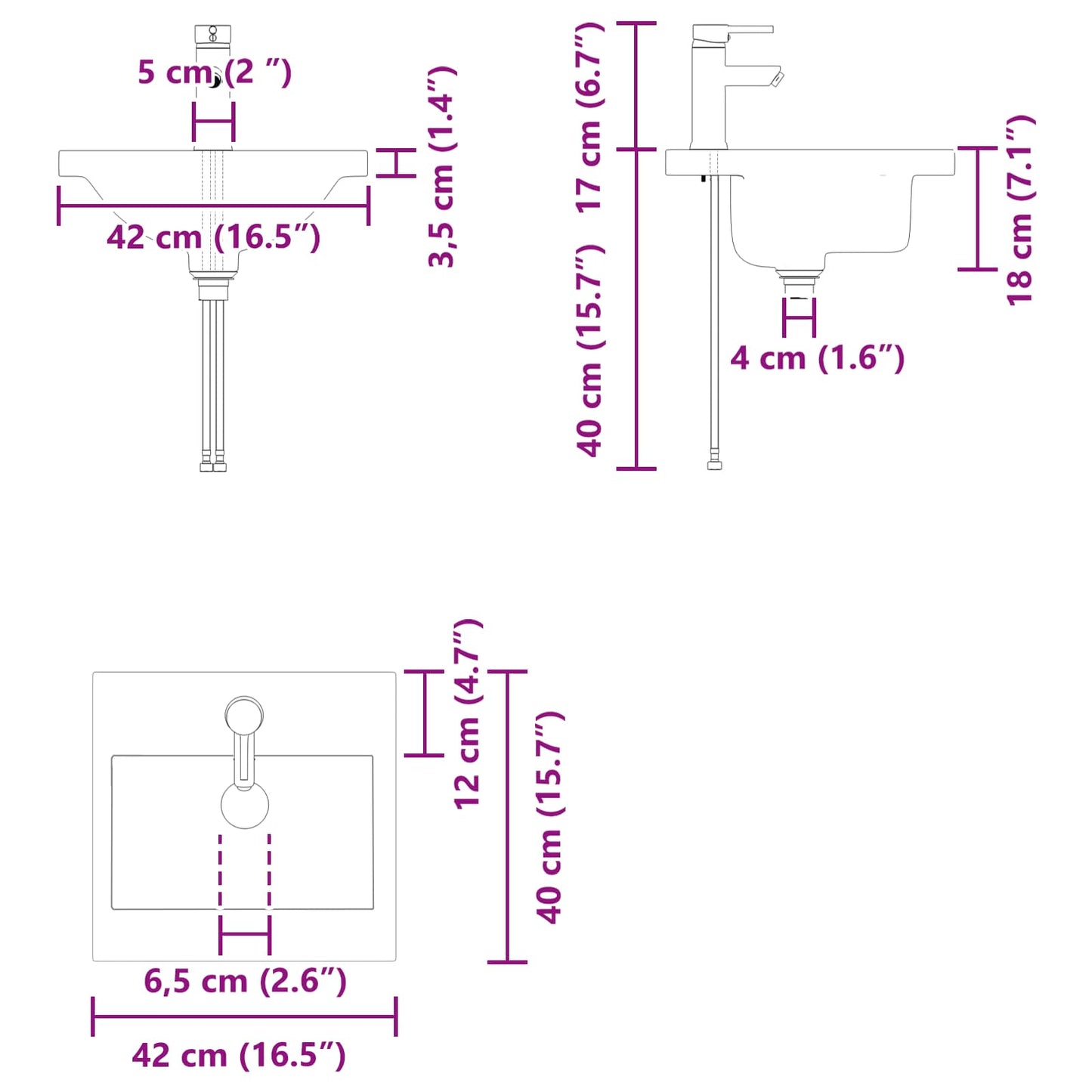 vidaXL Bathroom Vanity Unit with Tap White 42 x 40 x 74.5 cm
