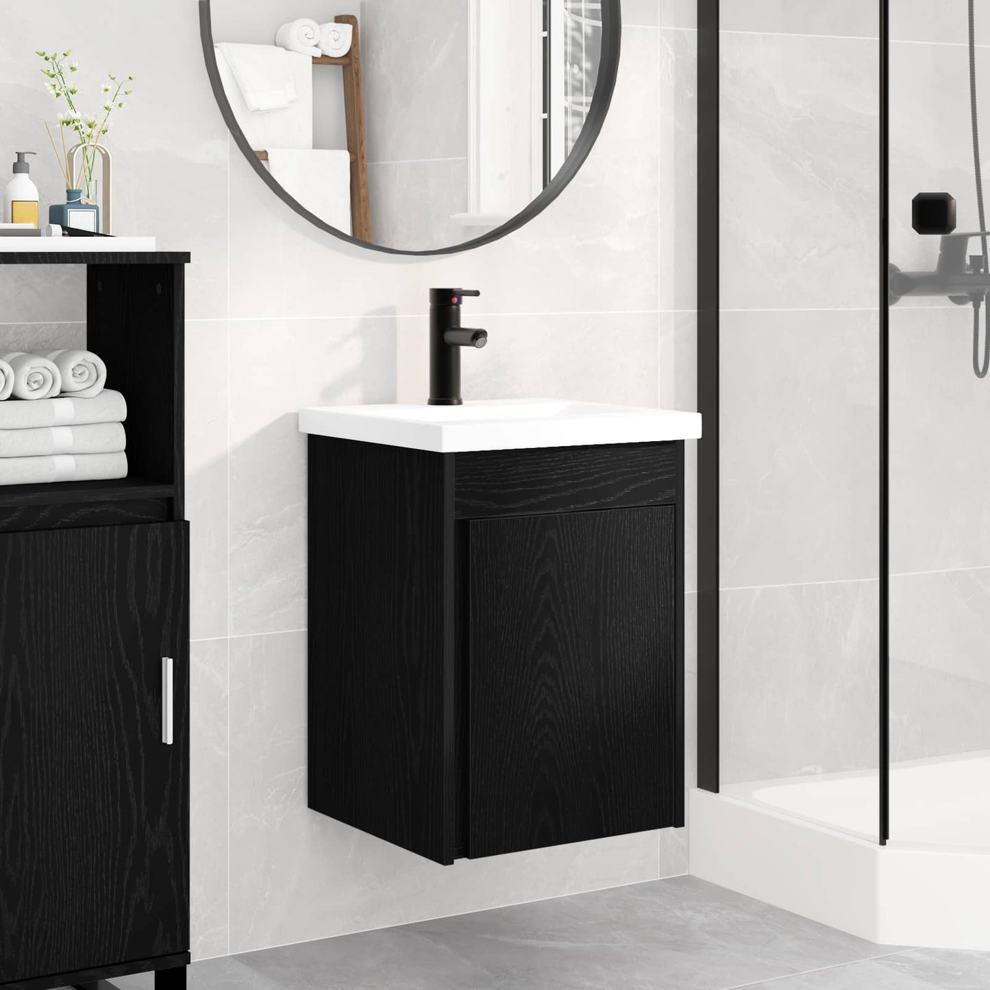 vidaXL Bathroom Vanity Unit with Tap Black Oak 42 x 40 x 74.5 cm