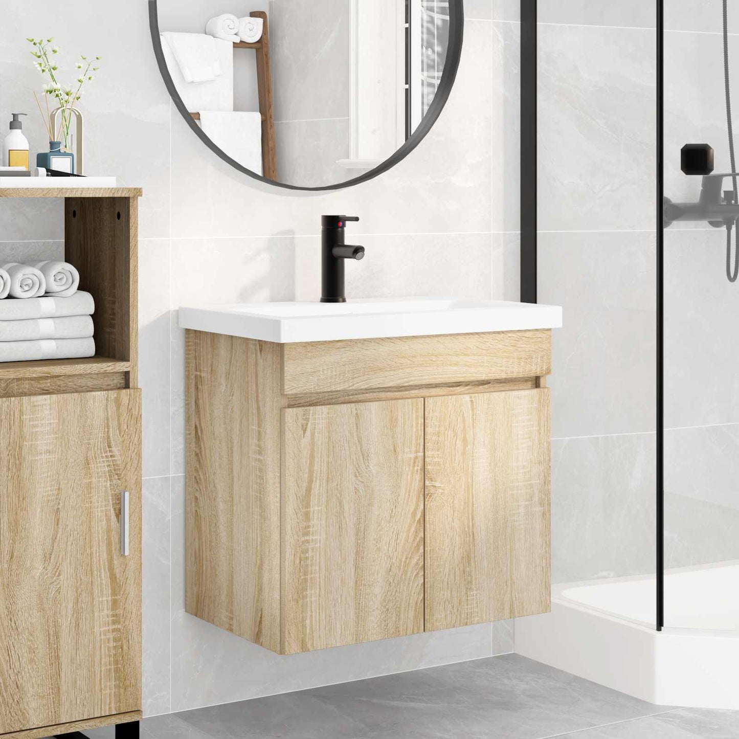 vidaXL Bathroom Vanity Unit with Tap Sonoma Oak 61 x 40 x 74.5 cm