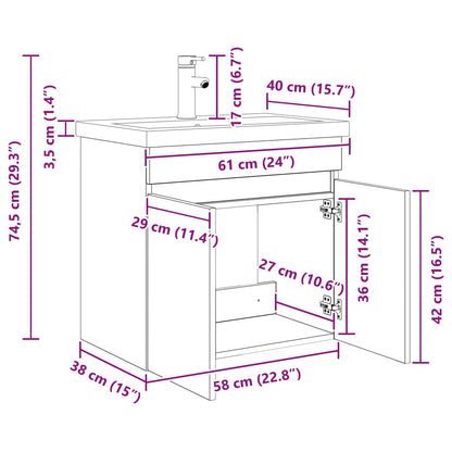 vidaXL Bathroom Vanity Unit with Tap Sonoma Oak 61 x 40 x 74.5 cm