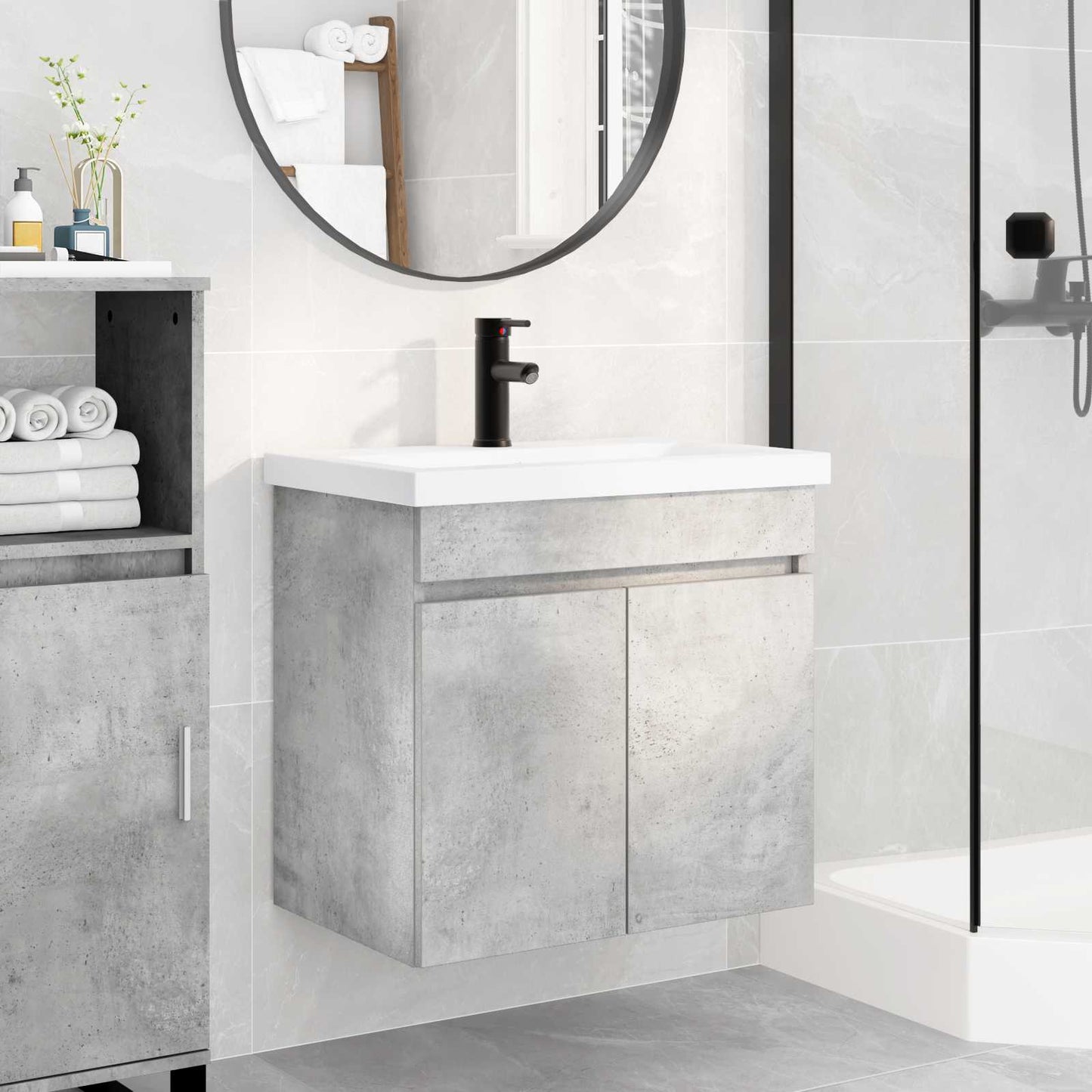 vidaXL Bathroom Vanity Unit with Tap Concrete Grey 61 x 40 x 74.5 cm