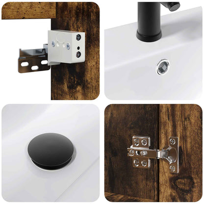 vidaXL Bathroom Vanity Unit with Tap Smoked Oak 61 x 40 x 74.5 cm