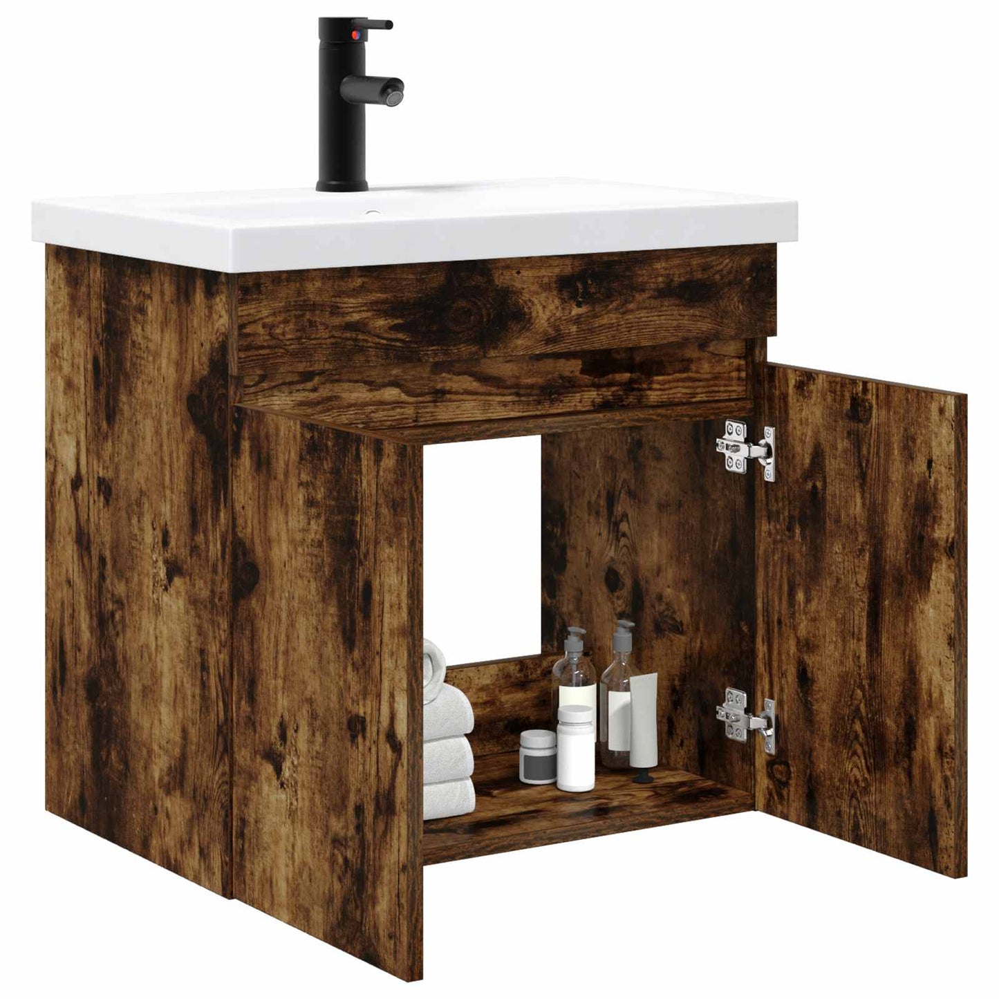 vidaXL Bathroom Vanity Unit with Tap Smoked Oak 61 x 40 x 74.5 cm