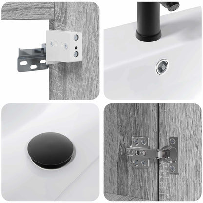 vidaXL Bathroom Vanity Unit with Tap Grey Sonoma 61 x 40 x 74.5 cm