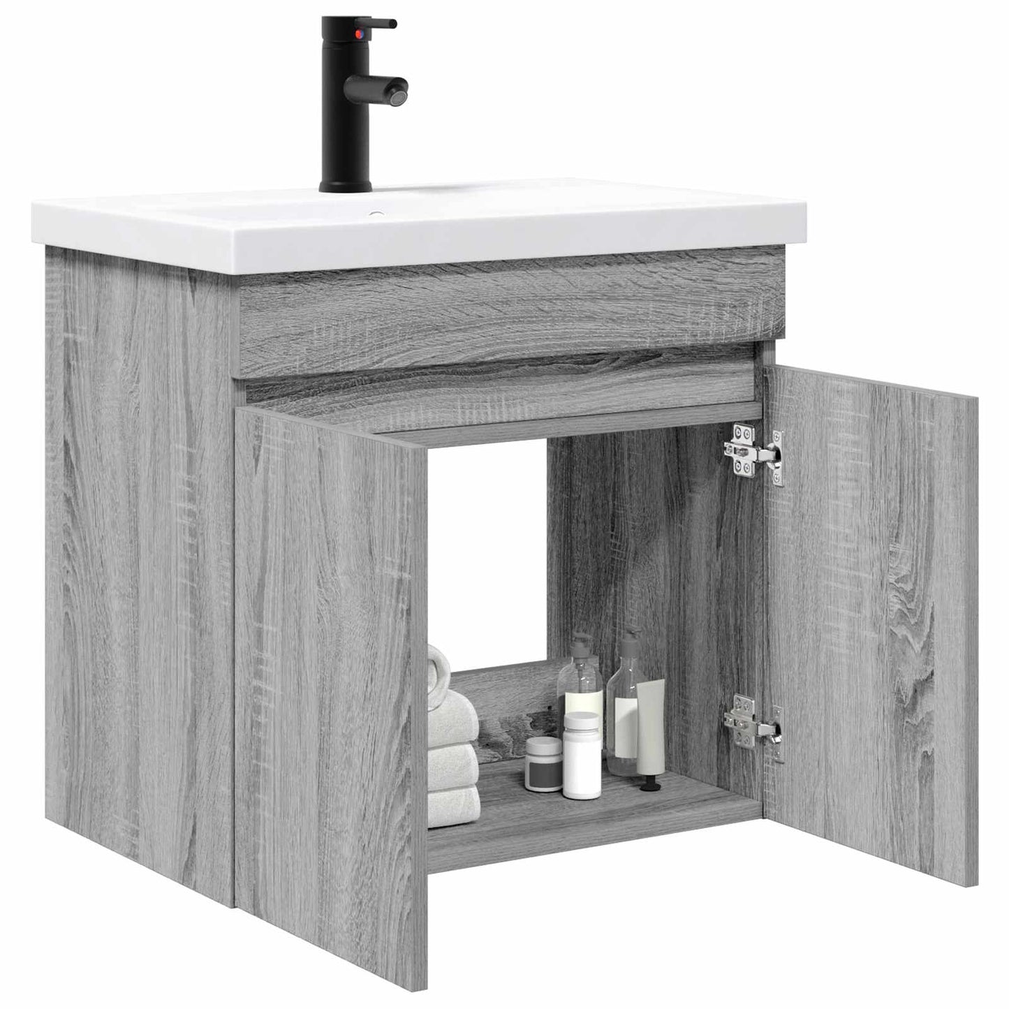 vidaXL Bathroom Vanity Unit with Tap Grey Sonoma 61 x 40 x 74.5 cm