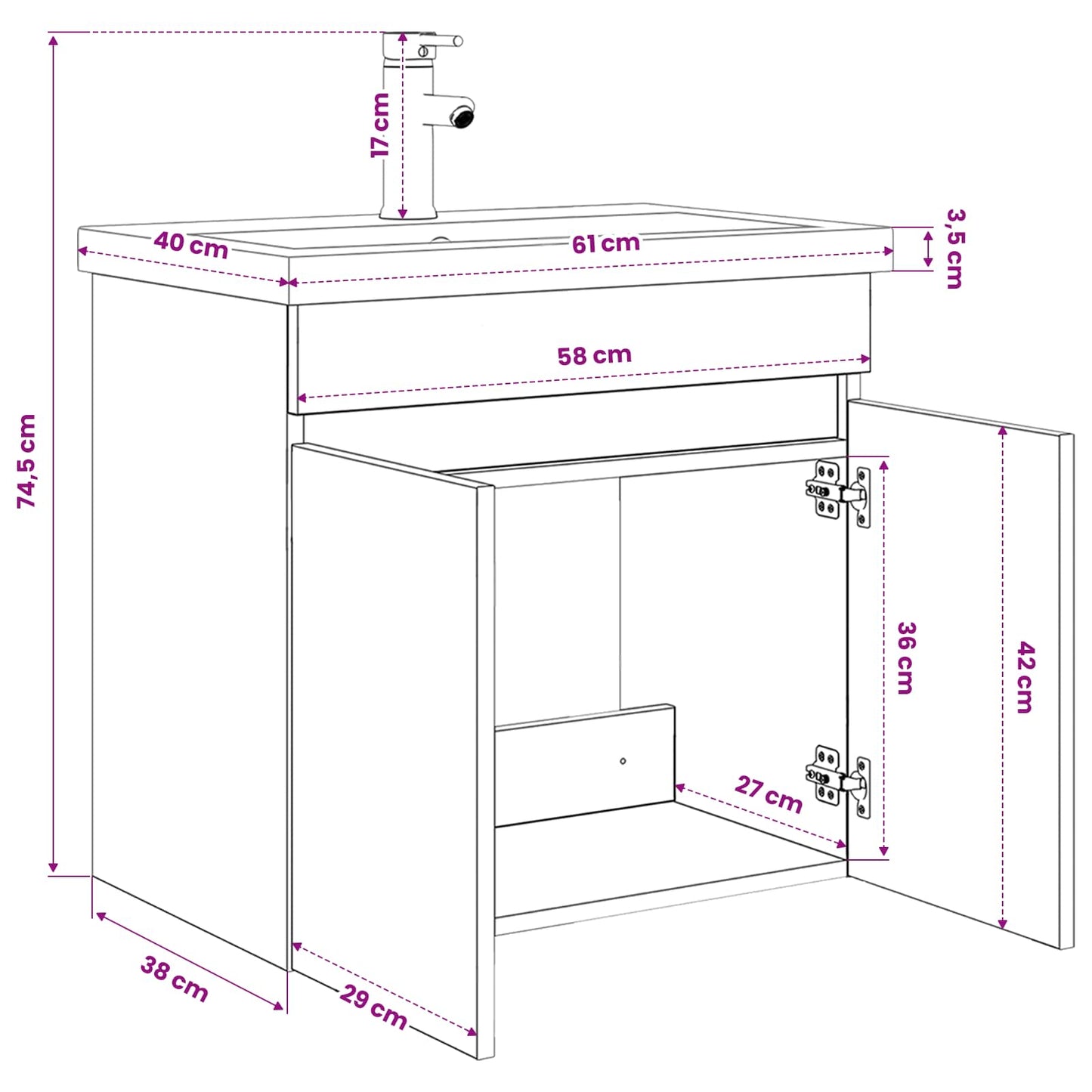 vidaXL Bathroom Vanity Unit with Tap Old Wood 61 x 40 x 74.5 cm