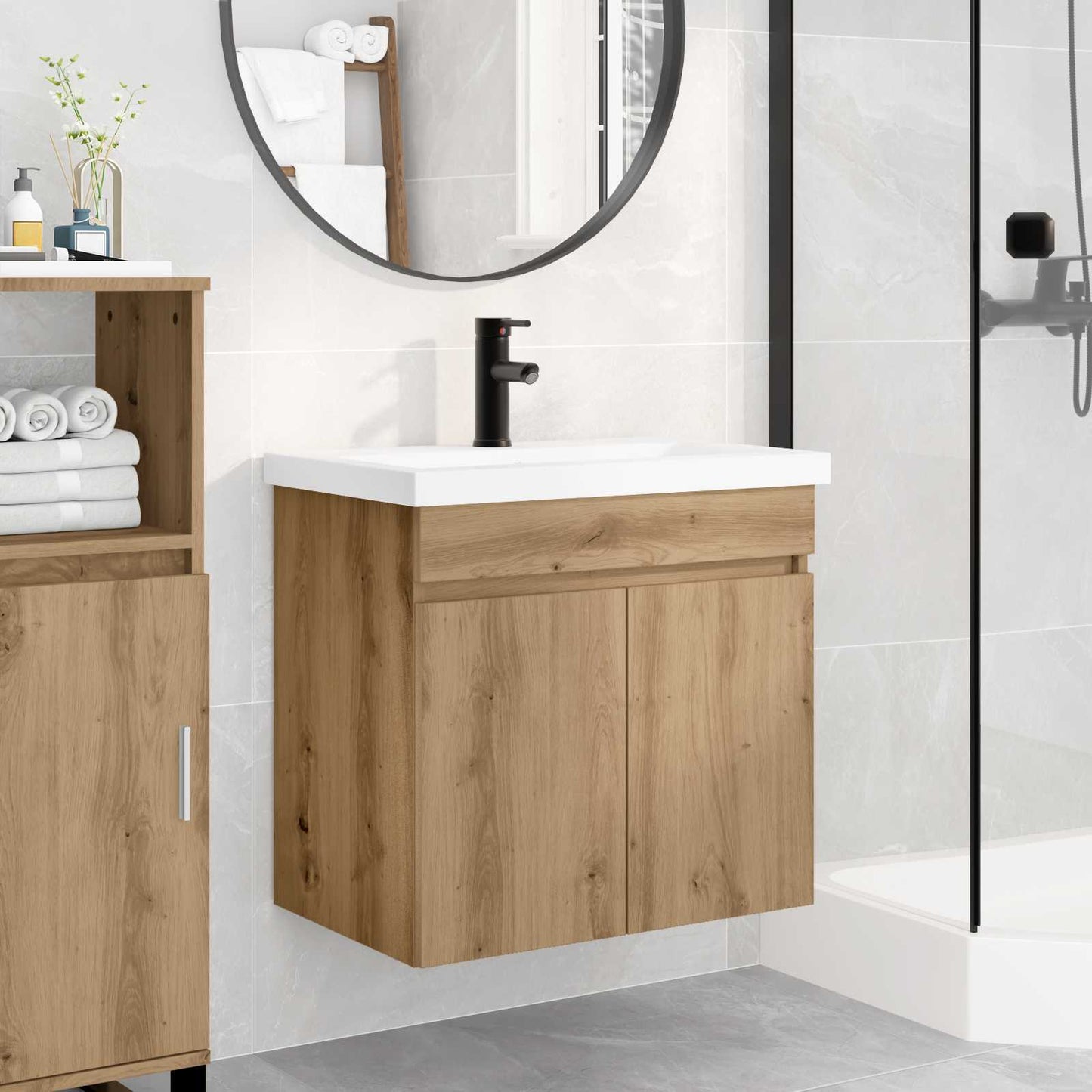 vidaXL Bathroom Vanity Unit with Tap Artisan Oak 61 x 40 x 74.5 cm