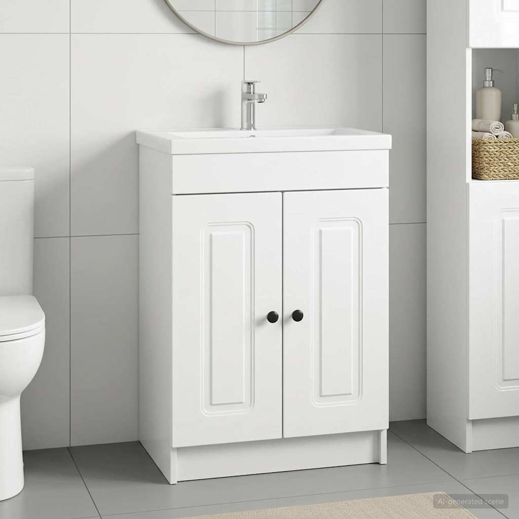 vidaXL Bathroom under Sink Cabinet High Gloss White 56 x 37.5 x 81 cm