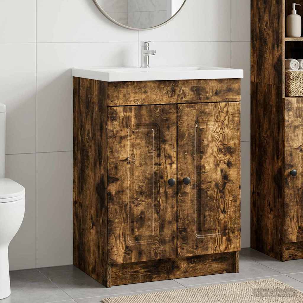 vidaXL Bathroom under Sink Cabinet Smoked Oak 56 x 37.5 x 81 cm