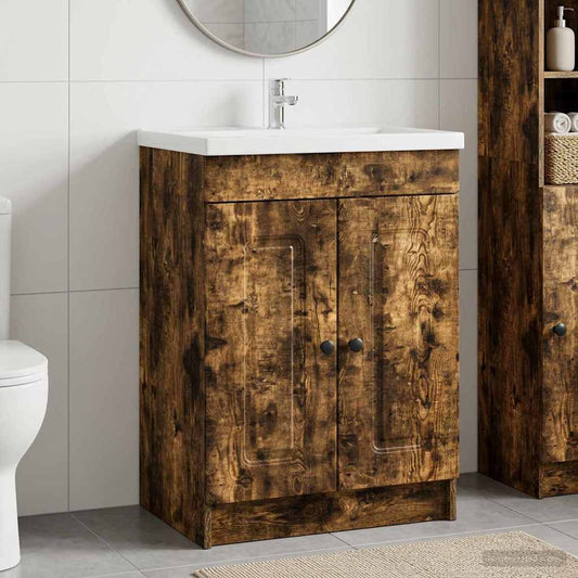 vidaXL Bathroom under Sink Cabinet Smoked Oak 56 x 37.5 x 81 cm