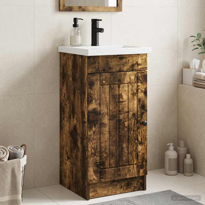 vidaXL Bathroom Vanity with Sink Smoked Oak 42 x 40 x 84.5 cm