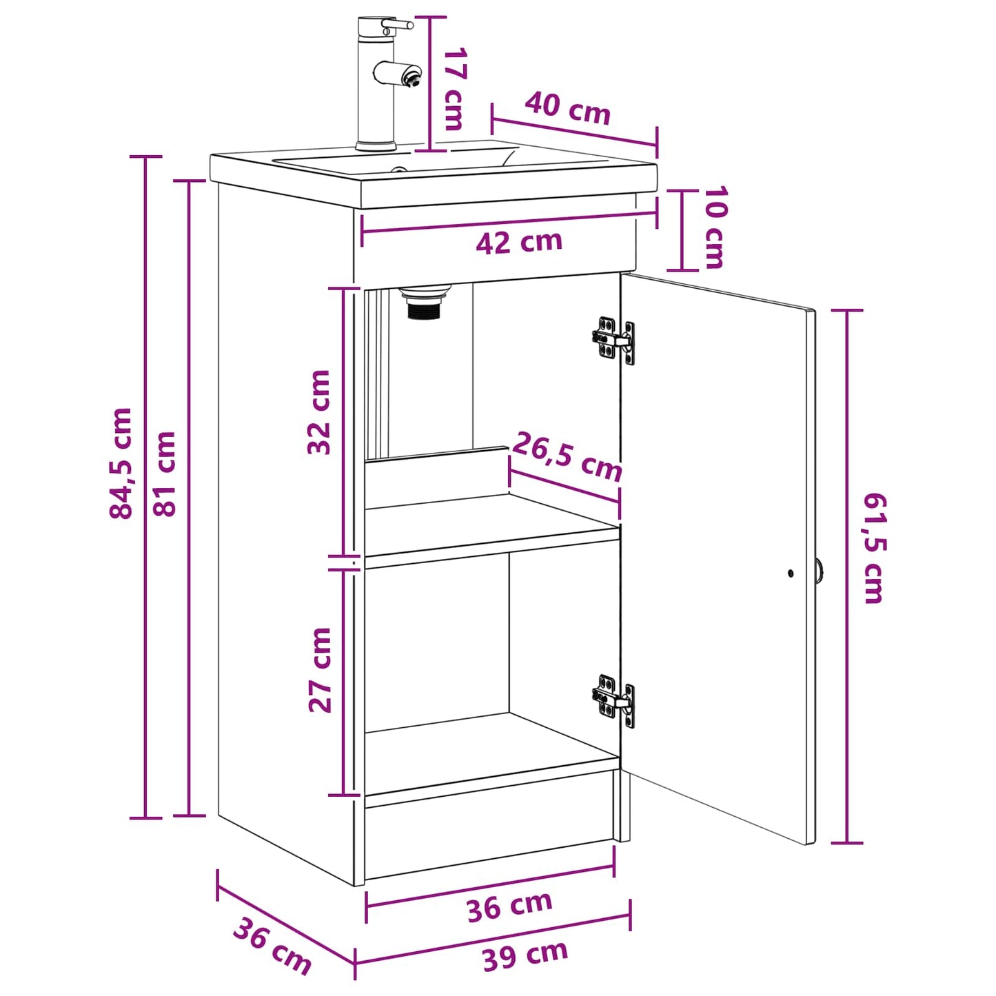 vidaXL Bathroom Vanity with Sink Grey Sonoma 42 x 40 x 84.5 cm