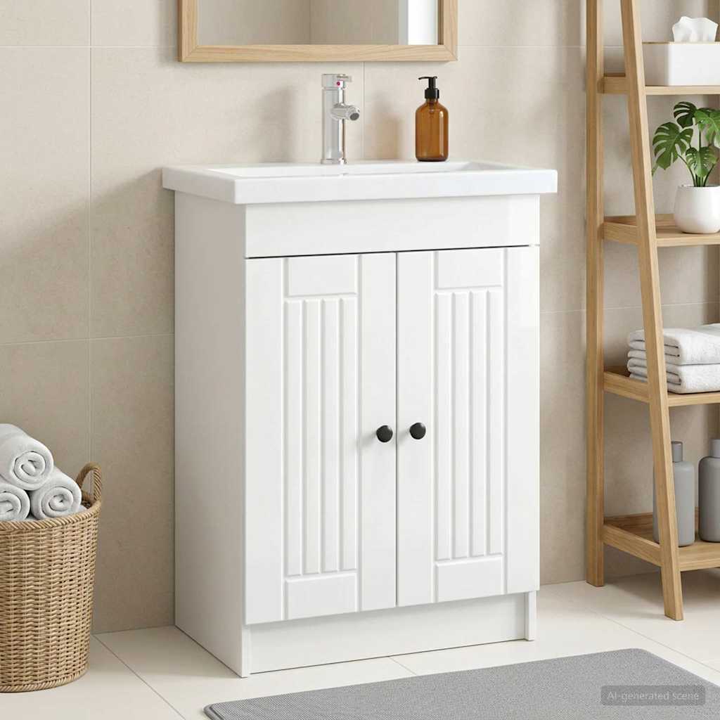 vidaXL Bathroom under Sink Cabinet High Gloss White 56 x 37.5 x 81 cm