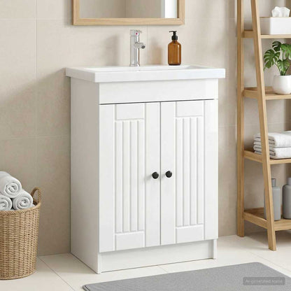 vidaXL Bathroom under Sink Cabinet High Gloss White 56 x 37.5 x 81 cm