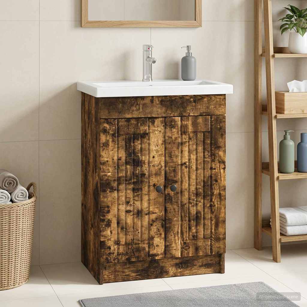 vidaXL Bathroom under Sink Cabinet Smoked Oak 56 x 37.5 x 81 cm