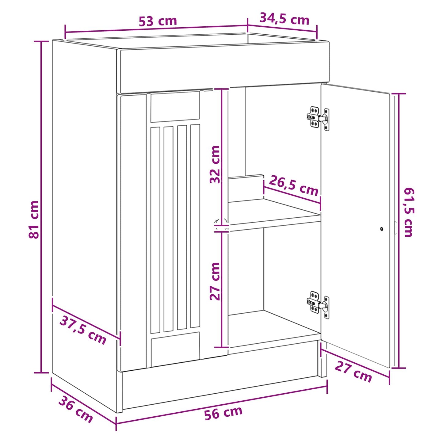 vidaXL Bathroom under Sink Cabinet Smoked Oak 56 x 37.5 x 81 cm